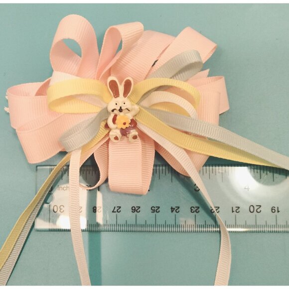Easter Bunny Hair Ribbon Pink White Girls Bow Barrette Daisy Egg Basket Gift Bag - Picture 5 of 6